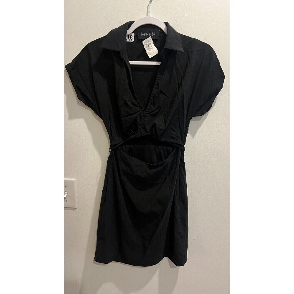 Bandit & The Babe Women Black Midway Mini Dress M Vneck Cut-Out Cap Sleeve Nwt — image 3 of 8